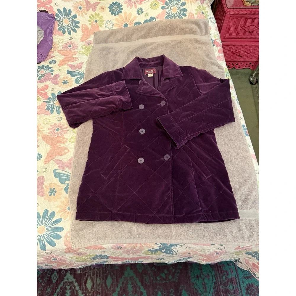 Vtg 80s Quilted Velvet Coat Womens M Double Breasted Lined Purple Whimsigoth EUC
